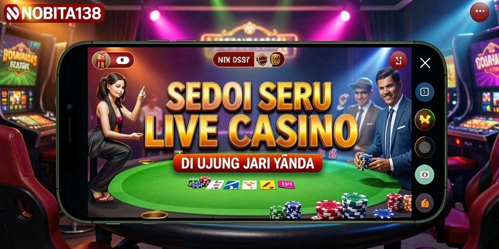 Screenshot gameplay Live Casino NOBITA138 menampilkan dealer dan meja permainan.