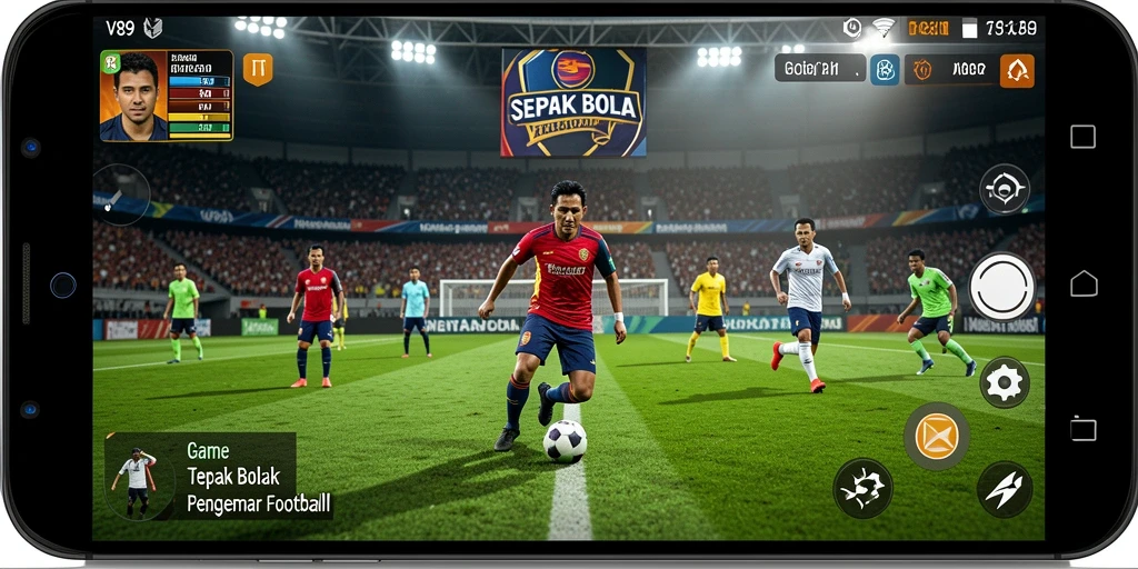 Screenshot menunjukkan aksi seru dalam gameplay V89 Football.